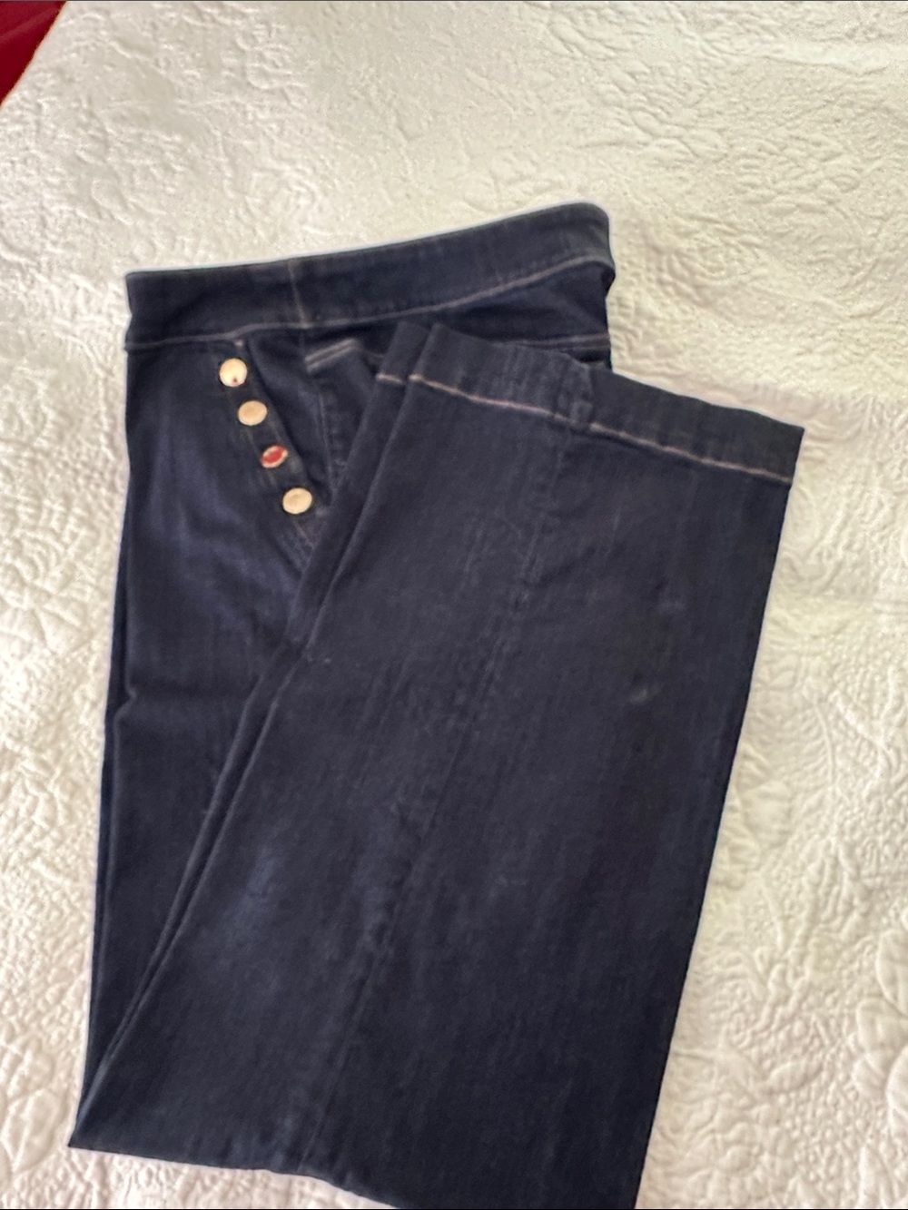 Chico’s Dark Blue Button-Accent Jeans